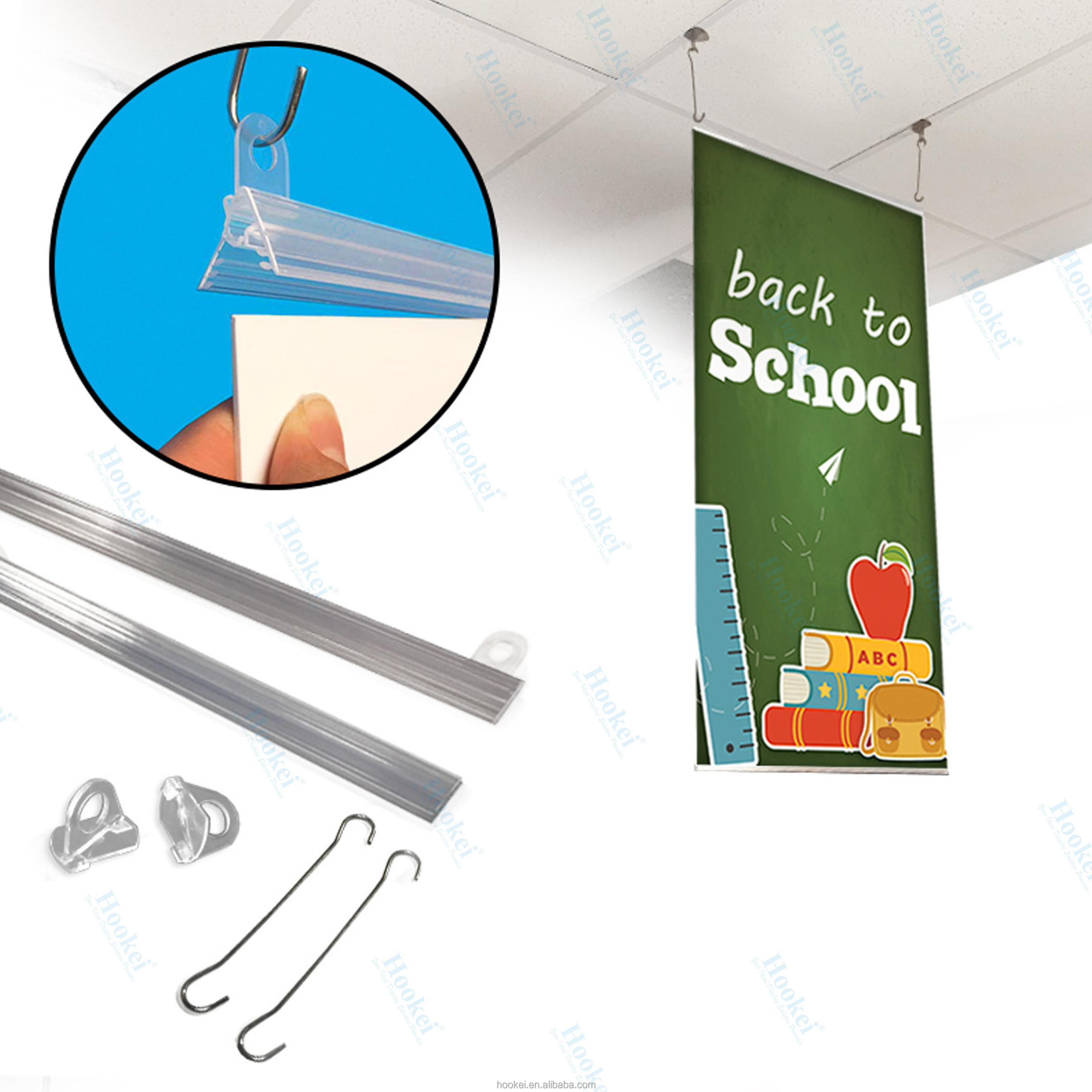 Supermarket Retail Store Ceiling Display PVC Plastic Poster Rail & Hook