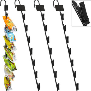 Good Quality Black Metal Single Strip Hanging Snack Hanging Display Strip Rack with 12 Clips