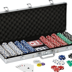 Promotion and wholesale Poker Chip Set with a  Aluminum case 500 pcs Classic Casino Chips 5 Colors for gambling and party game