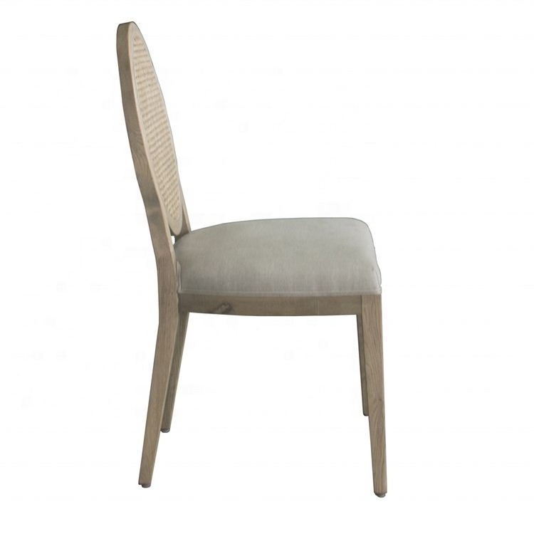 French Style Louis Xvi Round Oval Cane Back Oak Wooden  Upholstered Seat Padded Solid Wood Dining Chair P1280