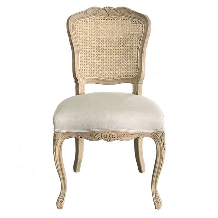 French Style Oak Dining Chair with Hand Carved Rattan Back P2149R