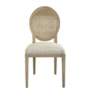 French Style Louis Xvi Round Oval Cane Back Oak Wooden  Upholstered Seat Padded Solid Wood Dining Chair P1280