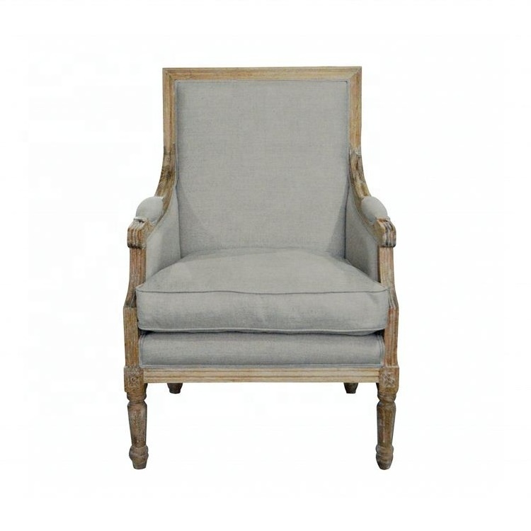 French Antique Furniture Chaise Lounge Solid Oak Wood Armchair Fabric Relax Leisure Luxury Chair With Cushion Back