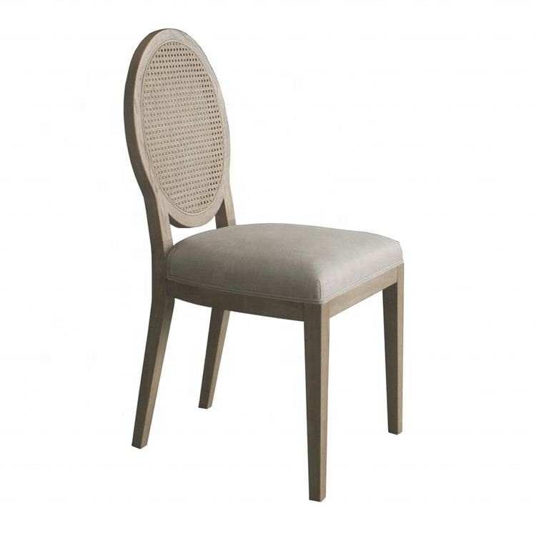 French Style Louis Xvi Round Oval Cane Back Oak Wooden  Upholstered Seat Padded Solid Wood Dining Chair P1280