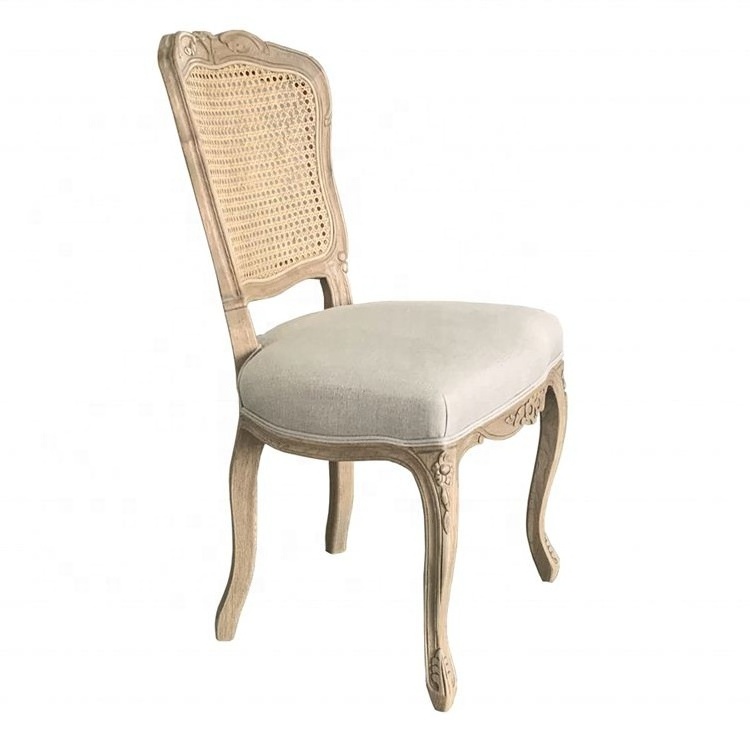 French Style Oak Dining Chair with Hand Carved Rattan Back P2149R