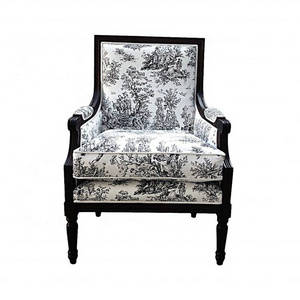 French Antique Furniture Chaise Lounge Solid Oak Wood Armchair Fabric Relax Leisure Luxury Chair With Cushion Back