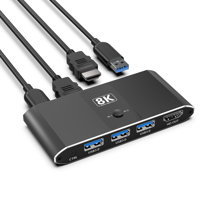 2 Ports 8K HDMI KVM Switch With USB 3.0 KVM switch 2 Computers Share 1 Monitor with button control