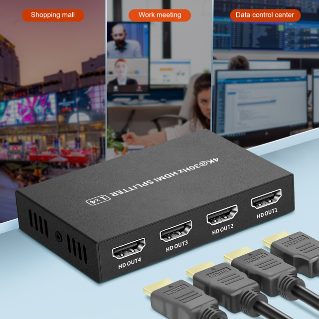 Full HD 4K HDMI 1 in 4 out Splitter HDCP 1.2 HDMI 1x4 Splitter with DC 5v Power Adapter 3.5mm Audio Output