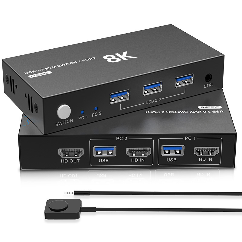 8k HDMI KVM Switch Dual Monitor 2 Ports Hot Key 8K@60Hz EDID KVM Switches