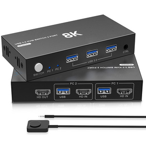 8k HDMI KVM Switch Dual Monitor 2 Ports Hot Key 8K@60Hz EDID KVM Switches