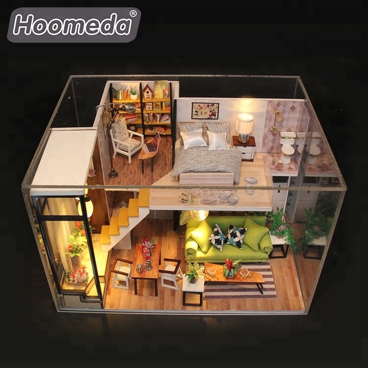 New Style Manufacture One Study One Bedroom One Living Room One Bathroom And Two Floors Big Wooden Dollhouse