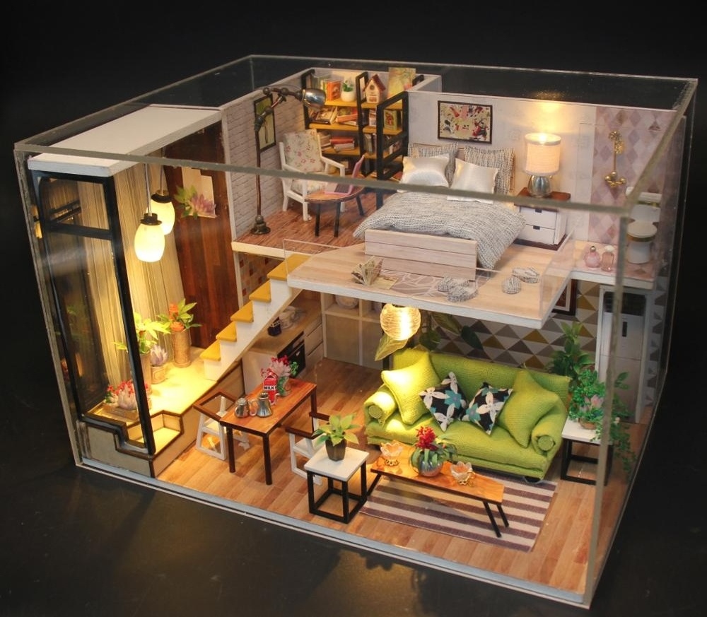 New Style Manufacture One Study One Bedroom One Living Room One Bathroom And Two Floors Big Wooden Dollhouse