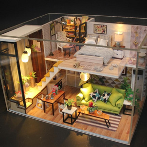 New Style Manufacture One Study One Bedroom One Living Room One Bathroom And Two Floors Big Wooden Dollhouse