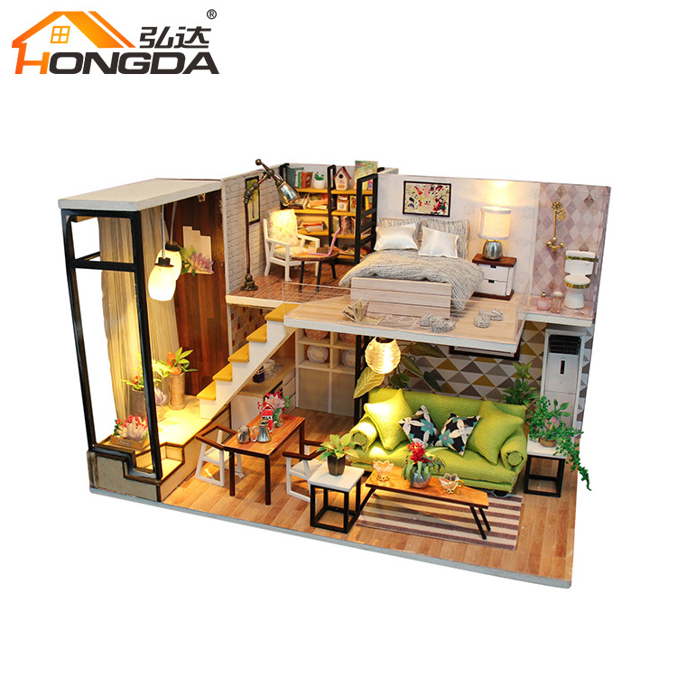 New Style Manufacture One Study One Bedroom One Living Room One Bathroom And Two Floors Big Wooden Dollhouse