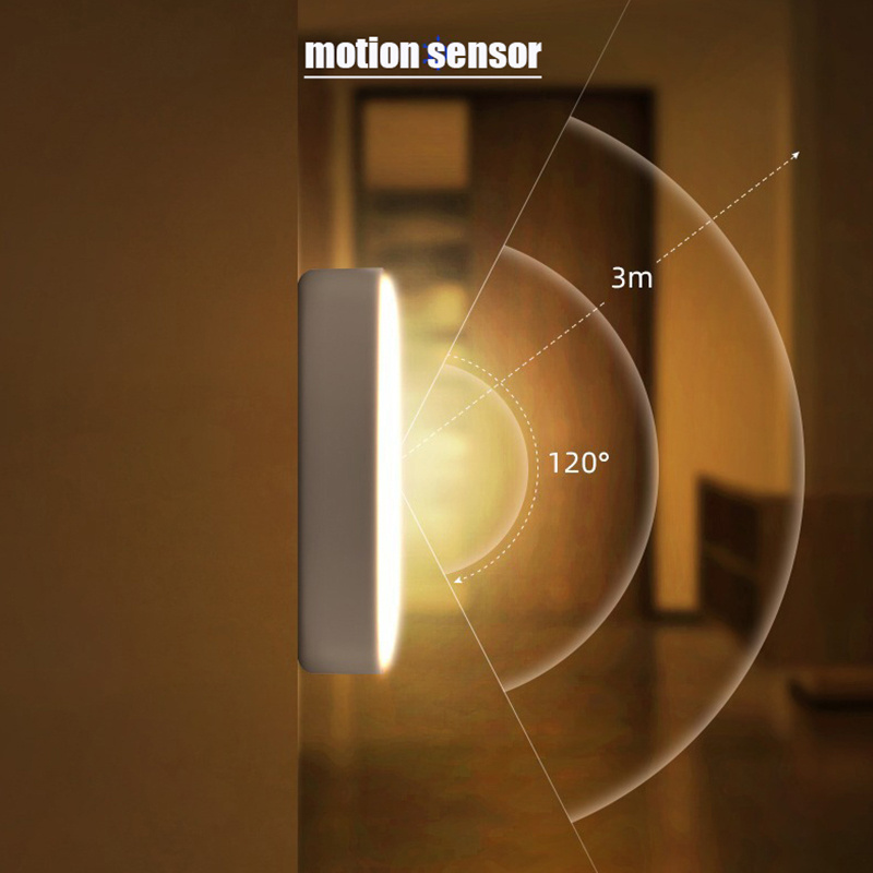 HL143 USB charging wireless motion sensor led night light Round Magnetic attraction motion sensor night light