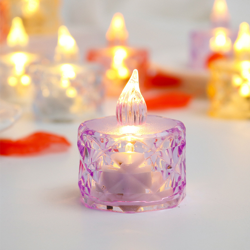 Mini transparent diamond crystal tea light candle led restaurant clear led candle