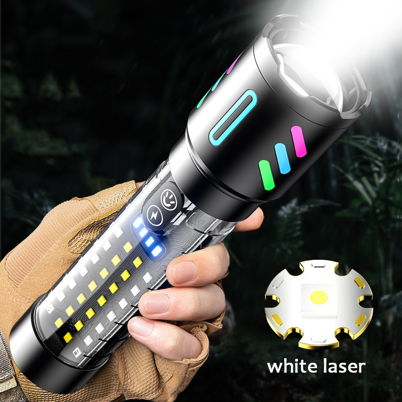 2024 new Red blue flashing phosphor strip high power rechargeable hunting flashlight powerful laser torch