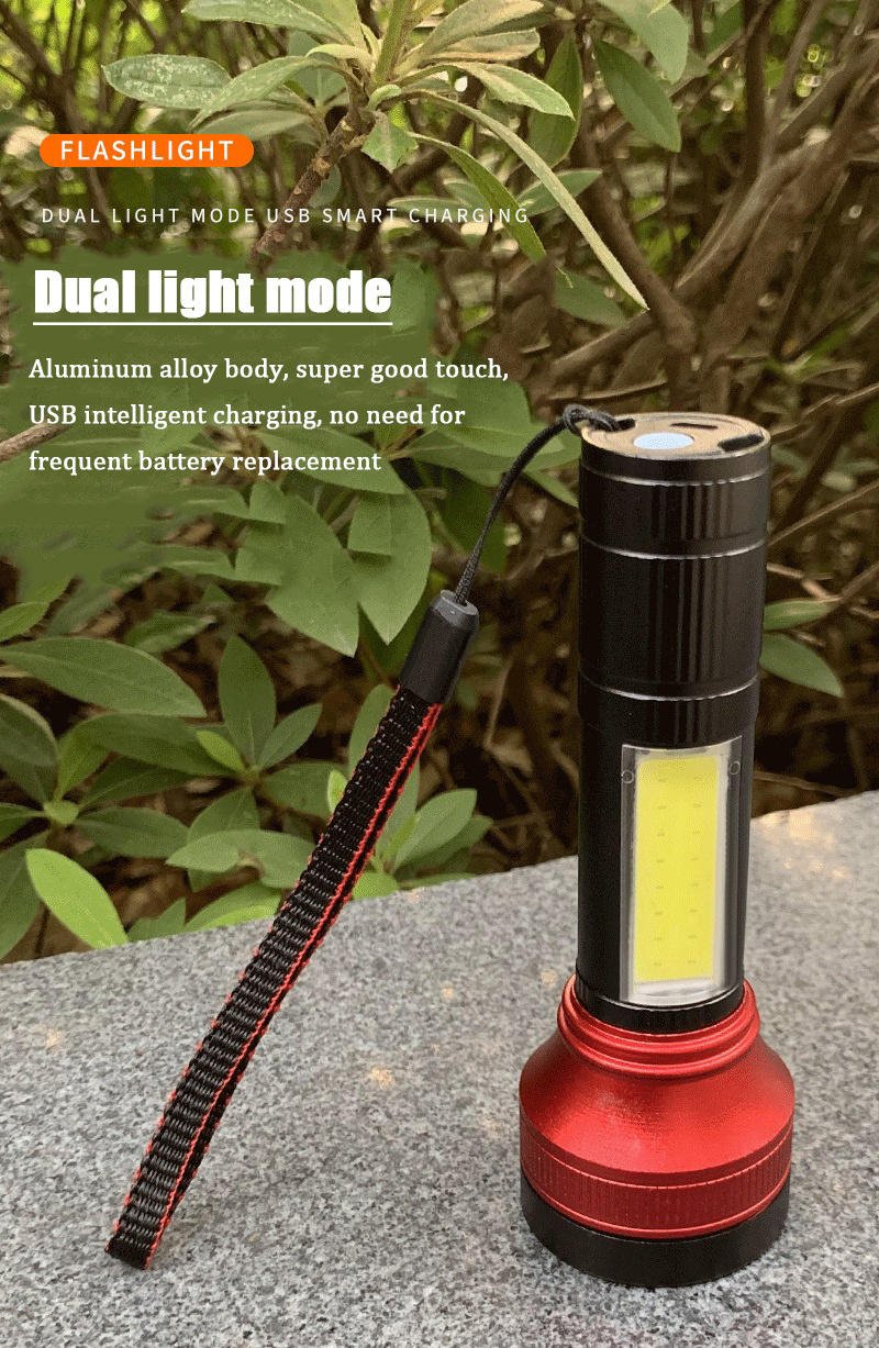 aluminium alloy waterproof flashlight mechanical zoom usb rechargeable 500 lumen led cob work flashlight usb rechargeable