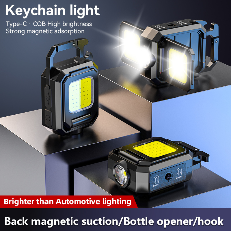 Double sided COB magnetic cob light flashlight mini key light keychain lamp rechargeable keychain light