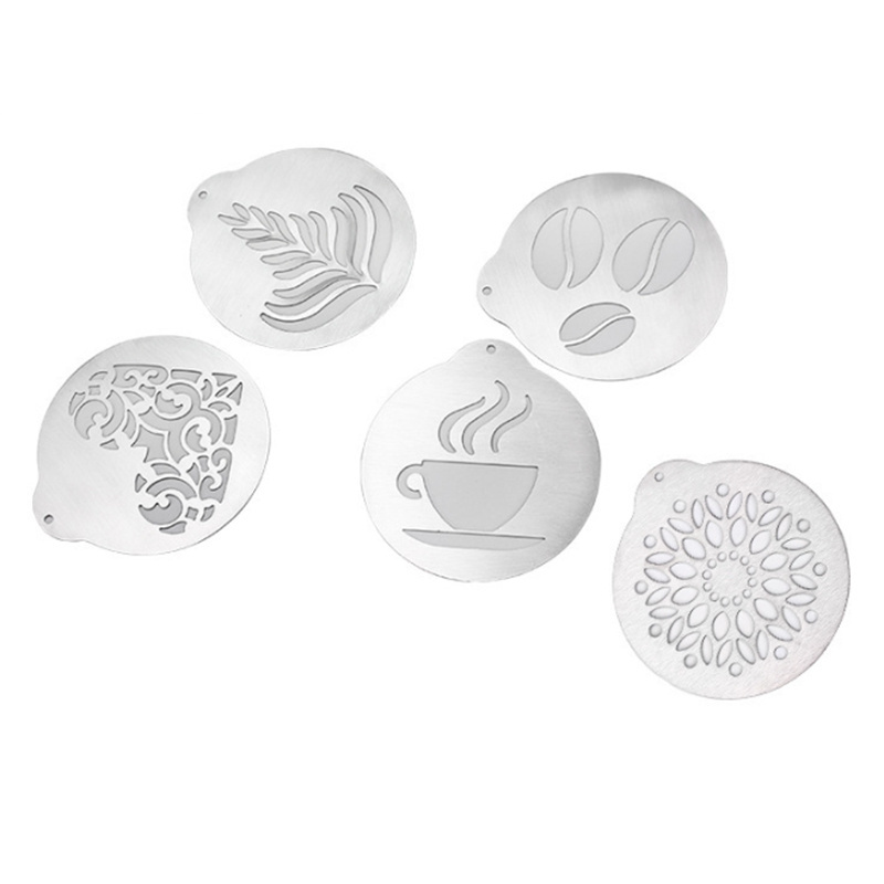 wholesale 5 pack stainless steel coffee art stencils Fancy cappuccino coffee decorating stencils