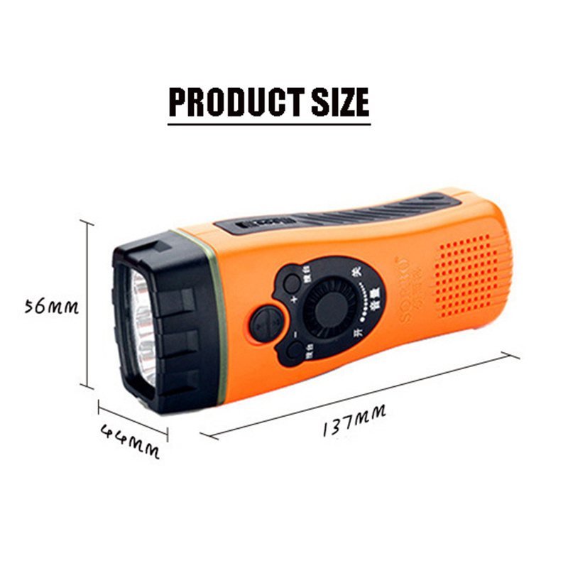 Emergency tools power bank sos led torch am fm Self generating flashlight dynamo radio