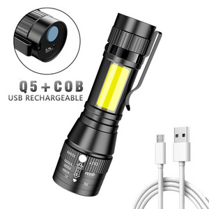 USB charging aluminum alloy clip portable mini cob led flashlight mini flashlight bulk