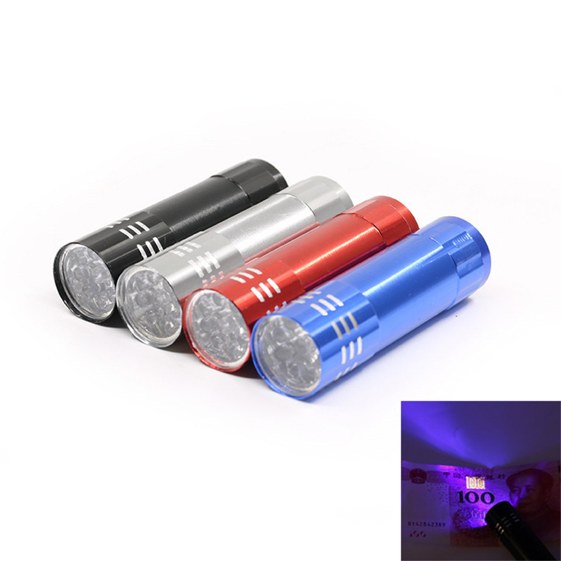 free logo multifunctional aluminum alloy mini uv flashlight 365nm lamp torch portable 9 led uv led light