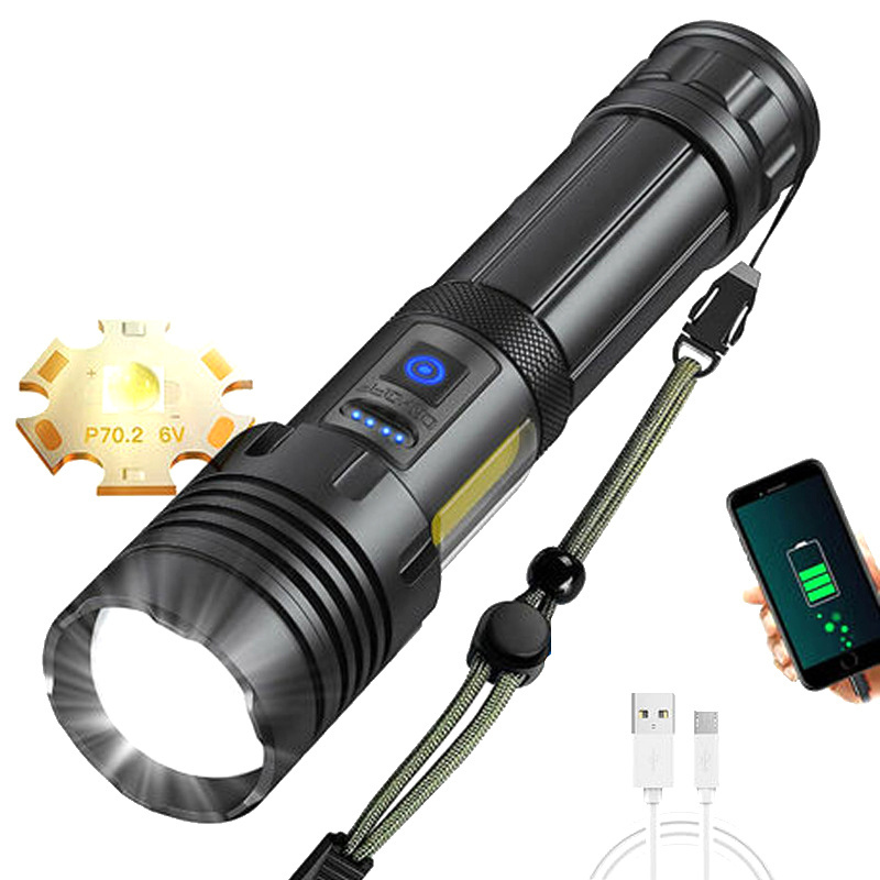 HL031 Aluminum alloy outdoor P70  flashlight powerful zoomable flashlight XHP70+COB led flashlight