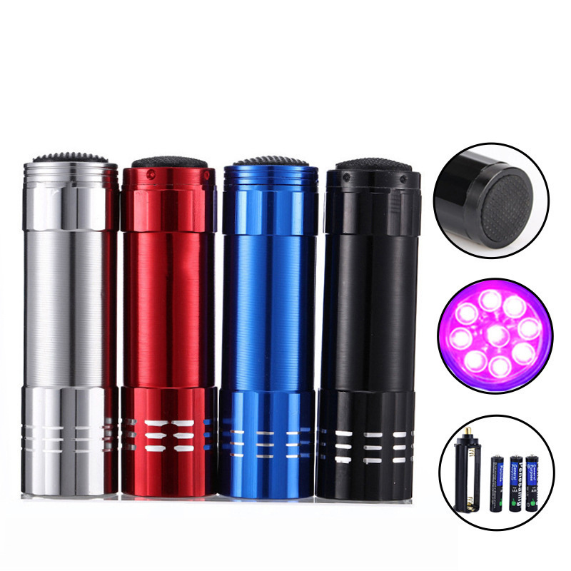 free logo multifunctional aluminum alloy mini uv flashlight 365nm lamp torch portable 9 led uv led light