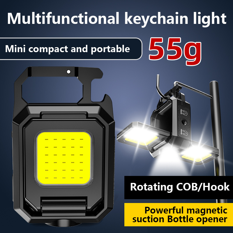 Double sided COB magnetic cob light flashlight mini key light keychain lamp rechargeable keychain light