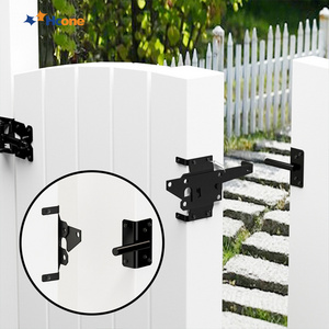 Hoone Heavy Duty Fence Self-Locking Black Finishing Post Mount Steel Automatic Gravity Lever Wood Fence Gate Latches