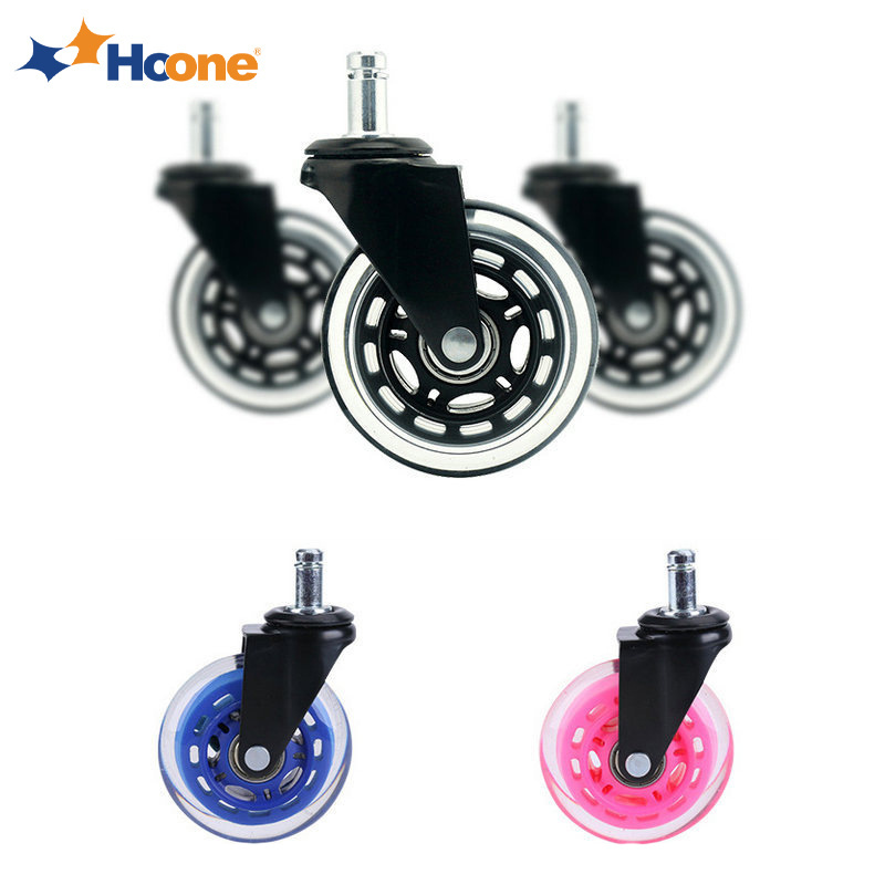 Hoone Universal 3 inch office chair Rubber Castors transparent PU caster wheels for Set of 5 Heavy Duty Office