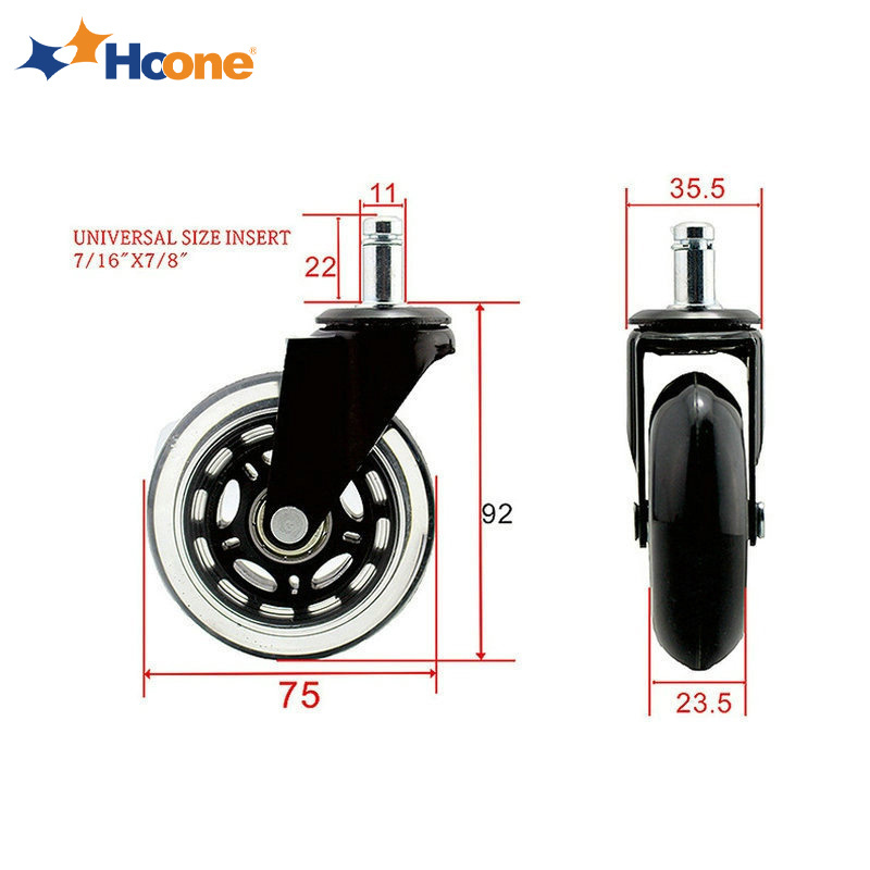 Hoone Universal 3 inch office chair Rubber Castors transparent PU caster wheels for Set of 5 Heavy Duty Office