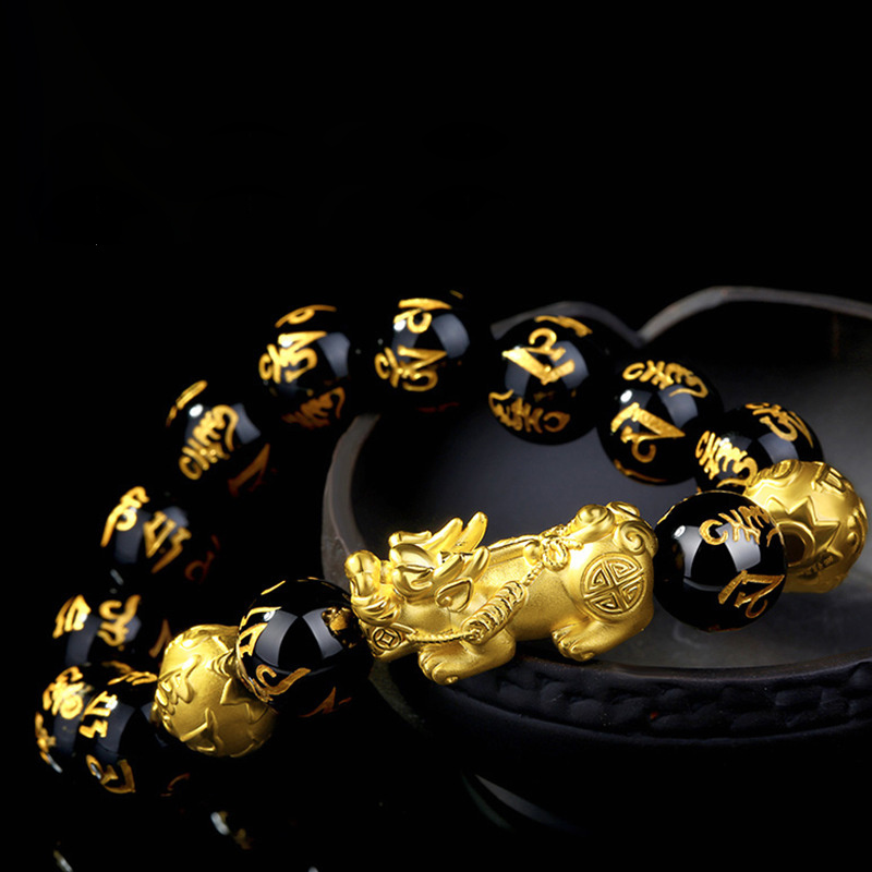 Fashionable Feng Shui Black Obsidian Bracelet Beads Imitate Crystal Glass Charm Lucky Feng Shui Bracelet