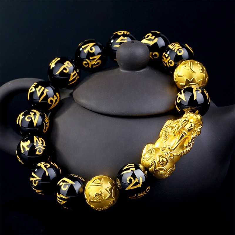 Fashionable Feng Shui Black Obsidian Bracelet Beads Imitate Crystal Glass Charm Lucky Feng Shui Bracelet