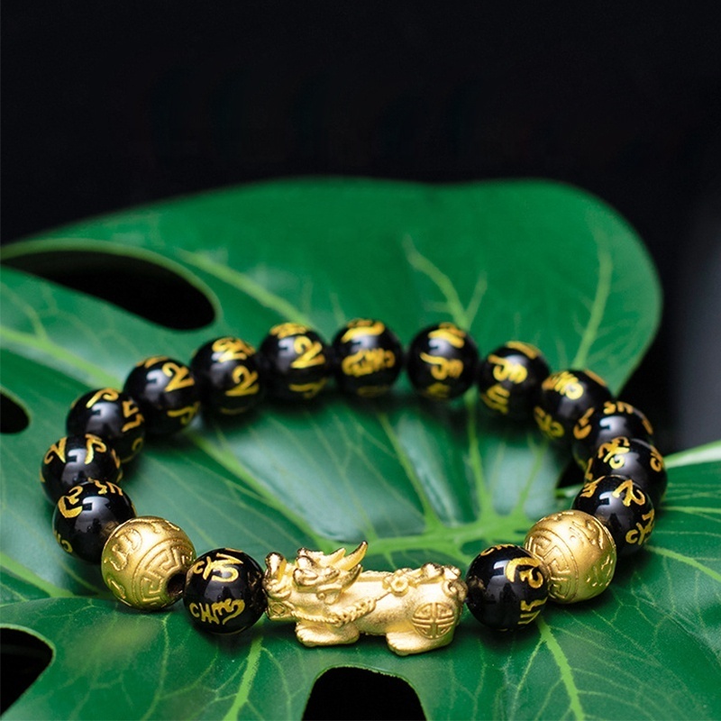 Fashionable Feng Shui Black Obsidian Bracelet Beads Imitate Crystal Glass Charm Lucky Feng Shui Bracelet