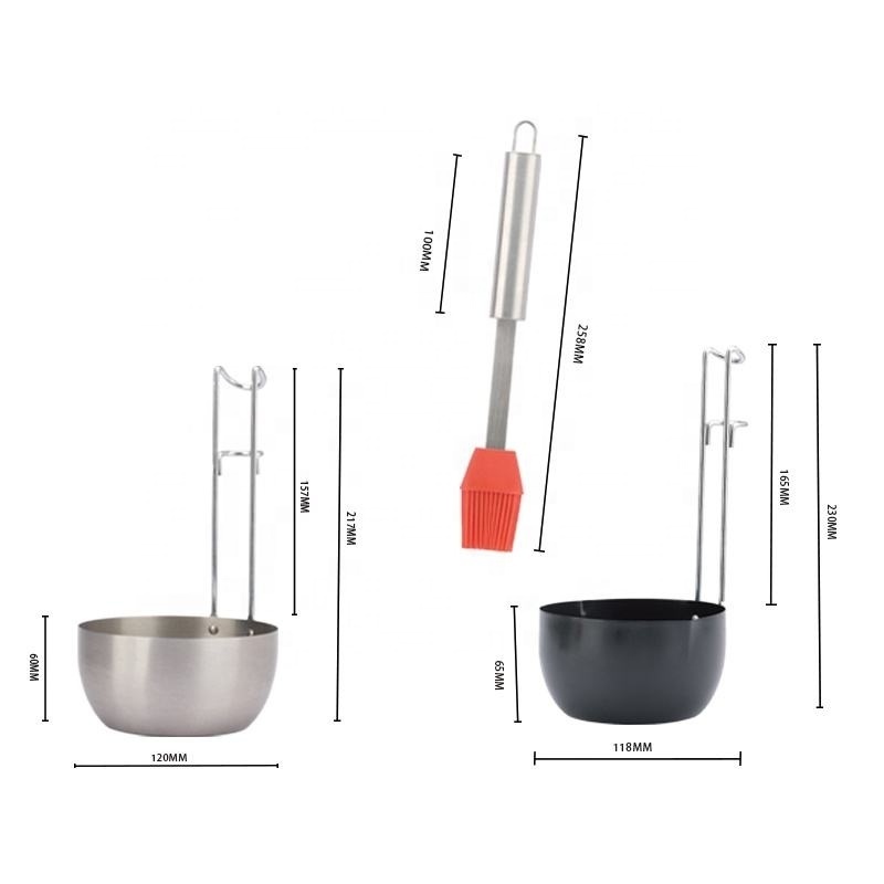 Pure Grill Stainless Steel BBQ Sauce Pot and Silicone Basting Brush Barbecue Utensil Tool Set Outdoor Garden Cutlery