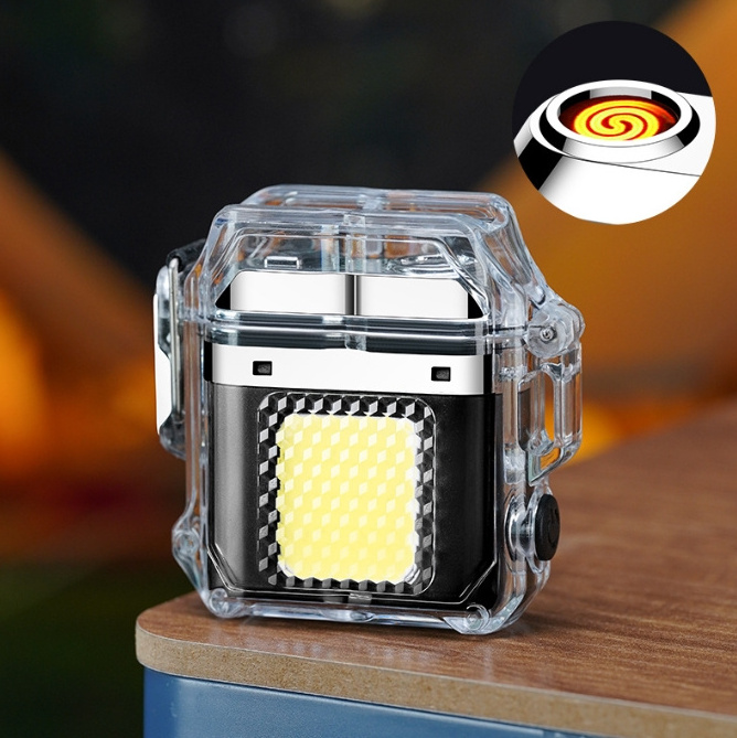 Flameless Lighter Waterproof Windproof USB Electric Dual Arc Lighter with COB Lamp For Outdoor Camping Hiking