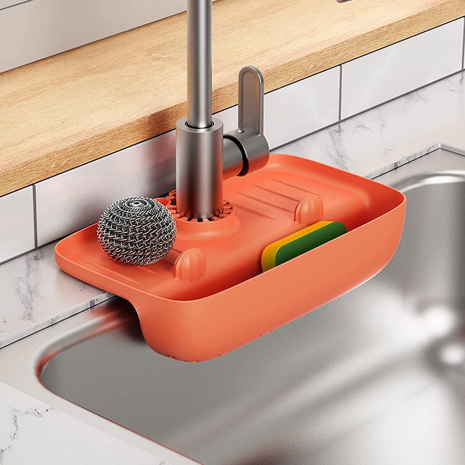 2023 new arrival 4 Colors Kitchen Faucet Storage Rack Sponge Drain Rack Over The Sink Drainer Drying Basket