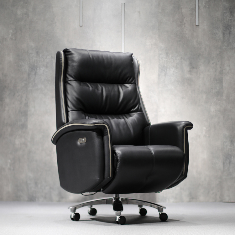 Extendable Electric Leather Office Chair Recliner Comfortable  Swivel Executive Chair thickened High-end Cowhide Chair