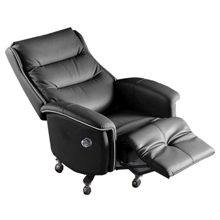 Extendable Electric Leather Office Chair Recliner Comfortable  Swivel Executive Chair thickened High-end Cowhide Chair