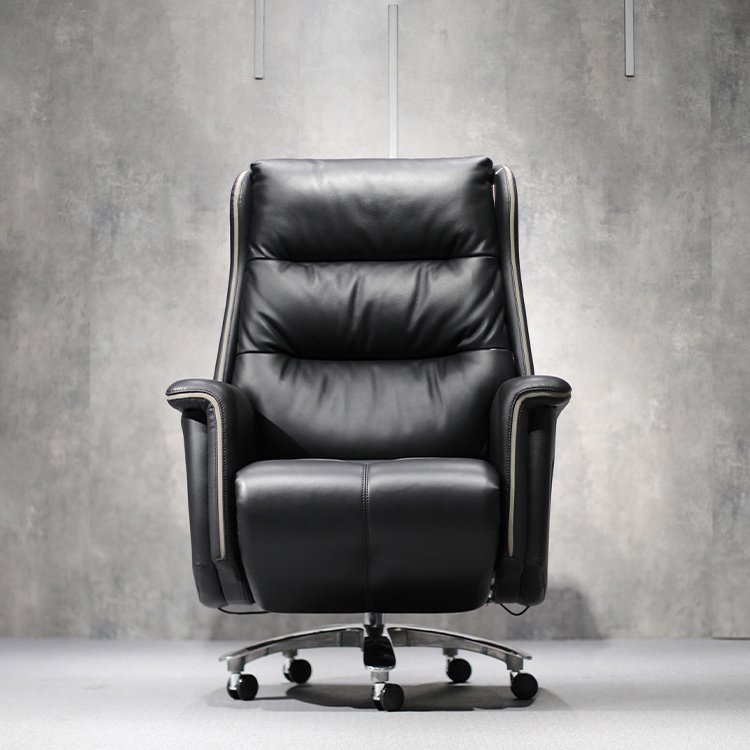 Extendable Electric Leather Office Chair Recliner Comfortable  Swivel Executive Chair thickened High-end Cowhide Chair