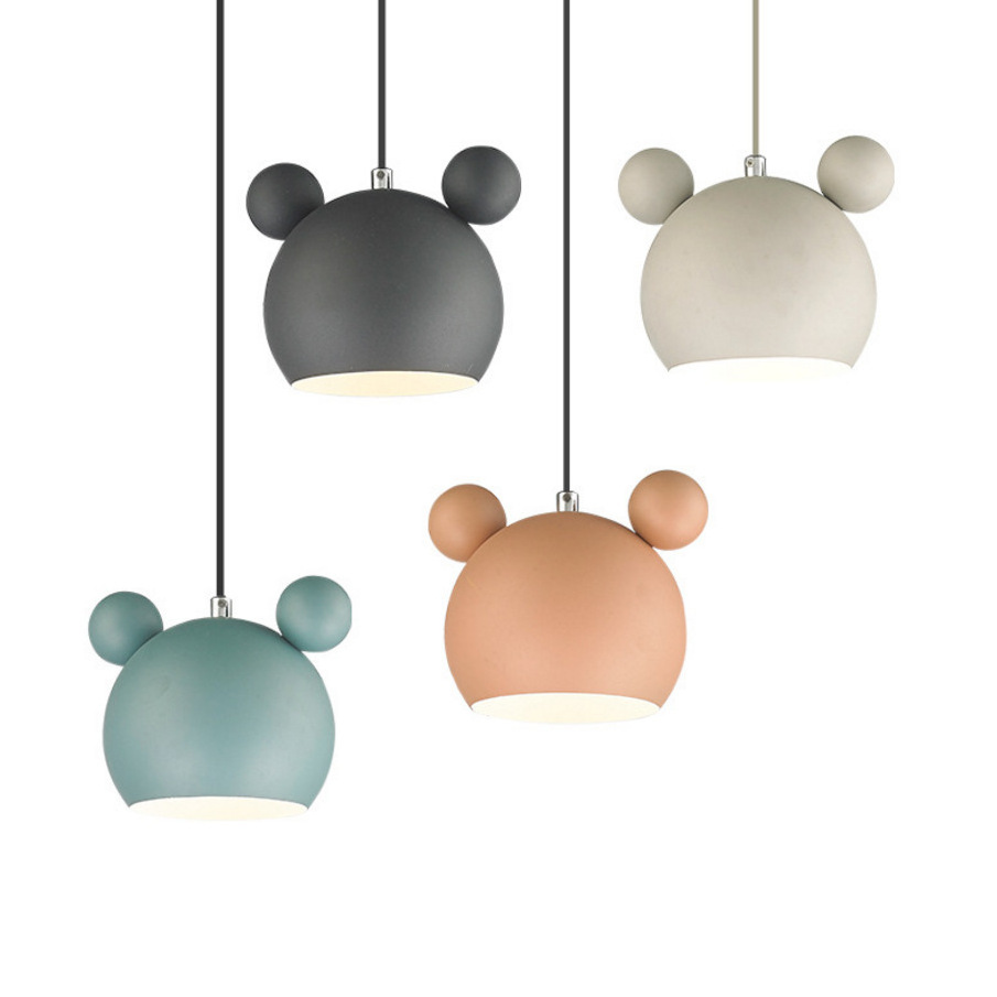 Modern Indoor Mickey Led Pendant Light Fixture Luminaire Nordic Colorful Metal Children Kids Hanging Lamp Bedroom Home Decor E27