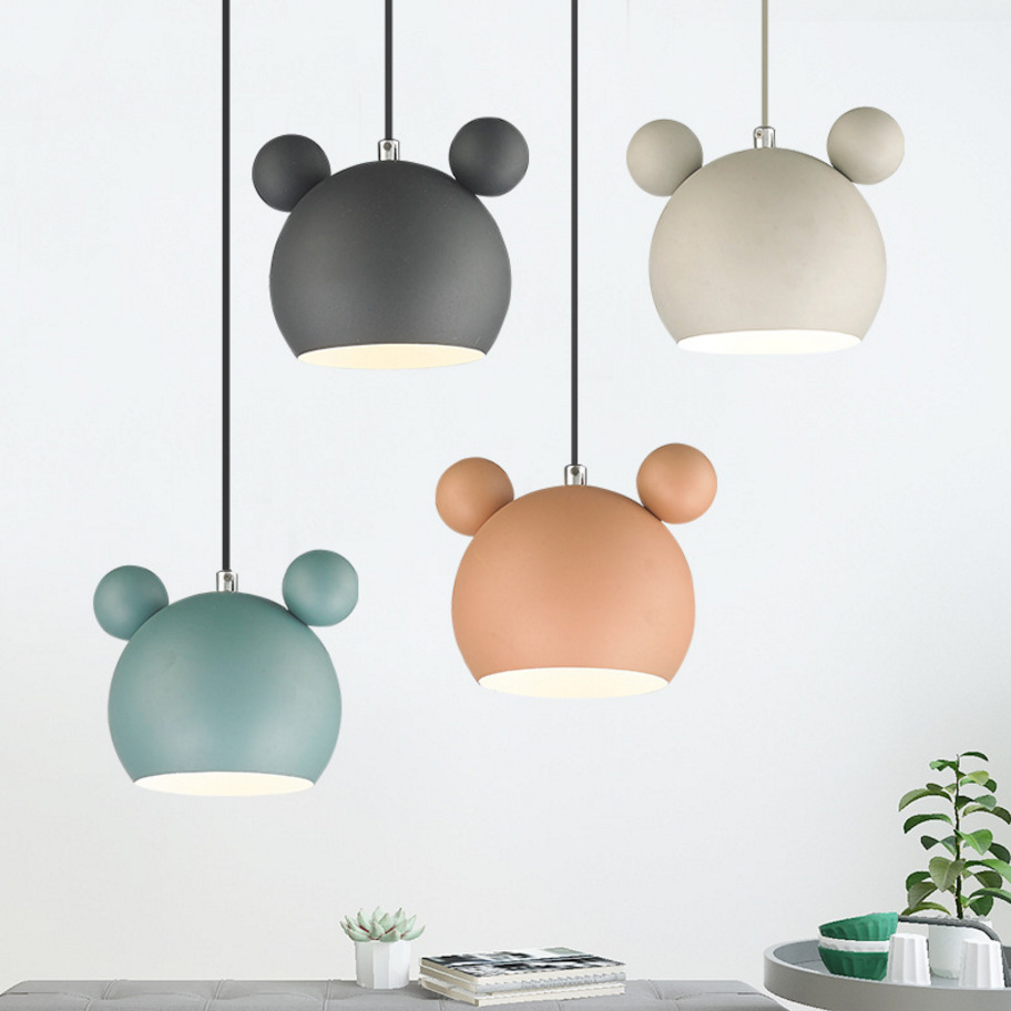 Modern Indoor Mickey Led Pendant Light Fixture Luminaire Nordic Colorful Metal Children Kids Hanging Lamp Bedroom Home Decor E27