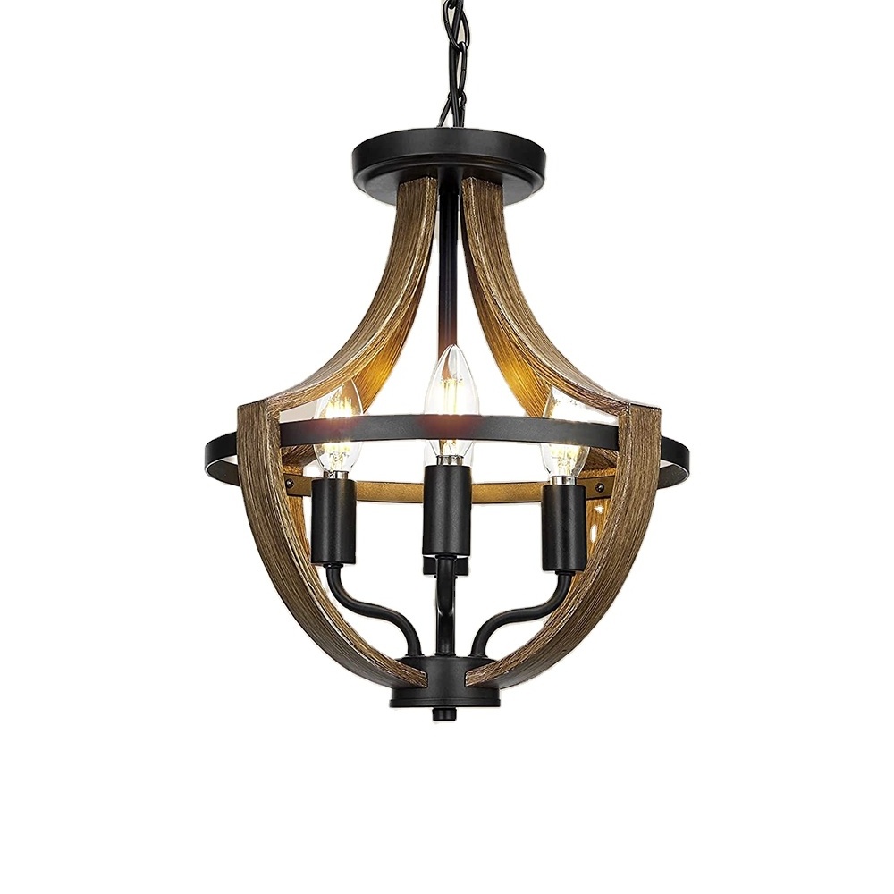 Farmhouse light American industrial retro design decorative lamp indoor wood textured Ceiling pendant light