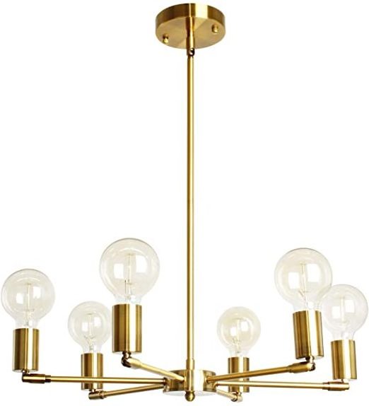 Modern Gold Sputnik Chandelier Mid Century Pendant Light Semi Flush Mount Hanging Lamps Brushed Brass LED Glass Clear 80 Matel