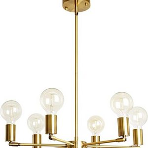 Modern Gold Sputnik Chandelier Mid Century Pendant Light Semi Flush Mount Hanging Lamps Brushed Brass LED Glass Clear 80 Matel