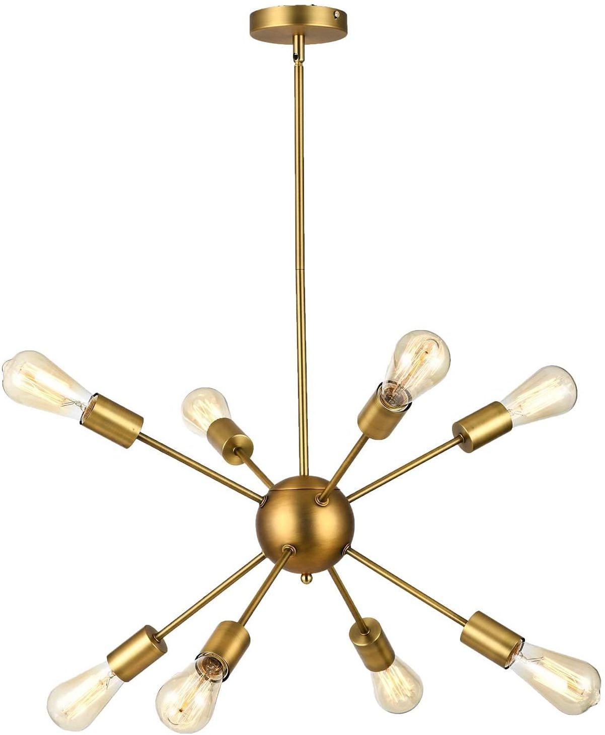 Nordic Retro 8 Light Gold Chandeliers Semi Flush Mount Ceiling Light Fixture Adjustable Length Pendant Light