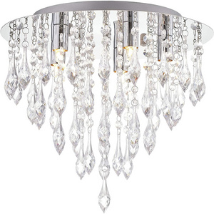 Modern Crystal Chandelier Flush Mount Ceiling Light Fitting Crystal Droplets Effect Round Chrome Elegant Pendant Light