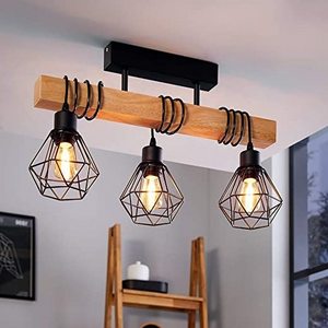 HOOYI Retro Light Wooden Pendant Lamp Vintage Industrial Lamp Loft Lamps Hanging Metal LED Black 80 Lampade Legno Design 1200